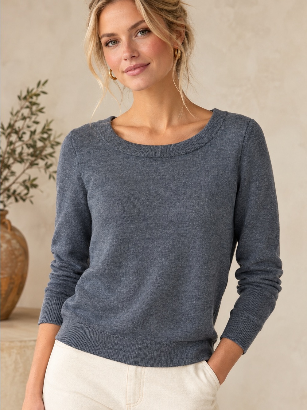 J. Crew Slate Blue & Black Scoopneck Crew Sweaters (twofer)